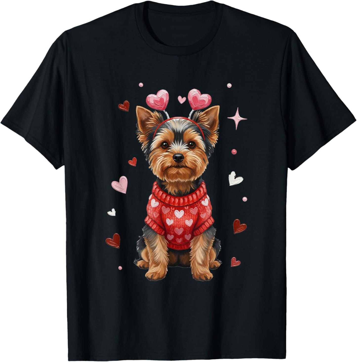 Cute Yorkshire Terrier Valentine Heart Valentines Day T-Shirt - T-Shirt | Black