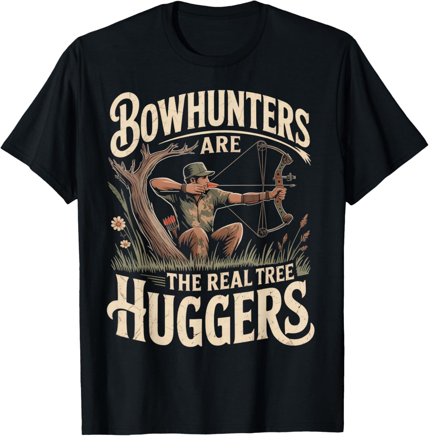 Real Tree Huggers Compound Bowhunter Bow Hunting Archery T-Shirt - T-Shirt | Black