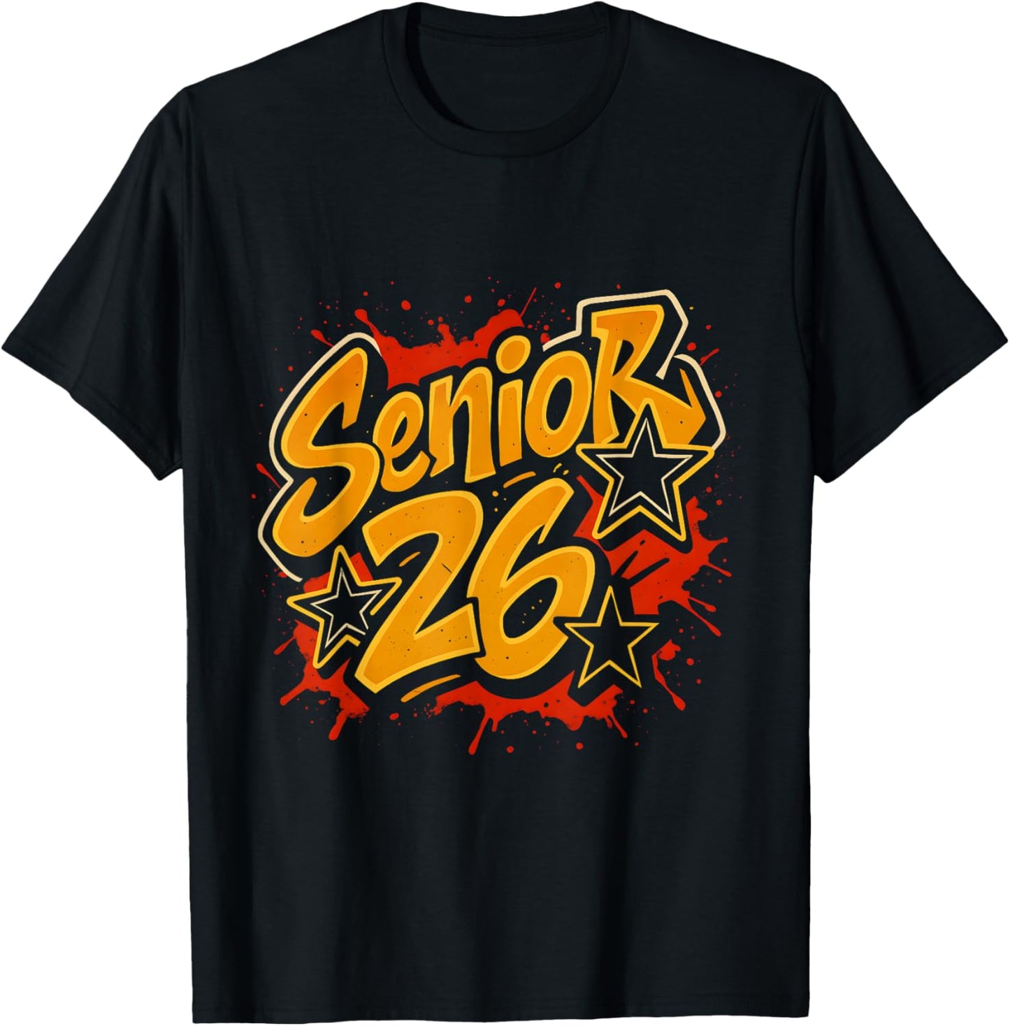 Senior 2026 Yellow Graffiti Star Design for Graduates T-Shirt - T-Shirt | Black