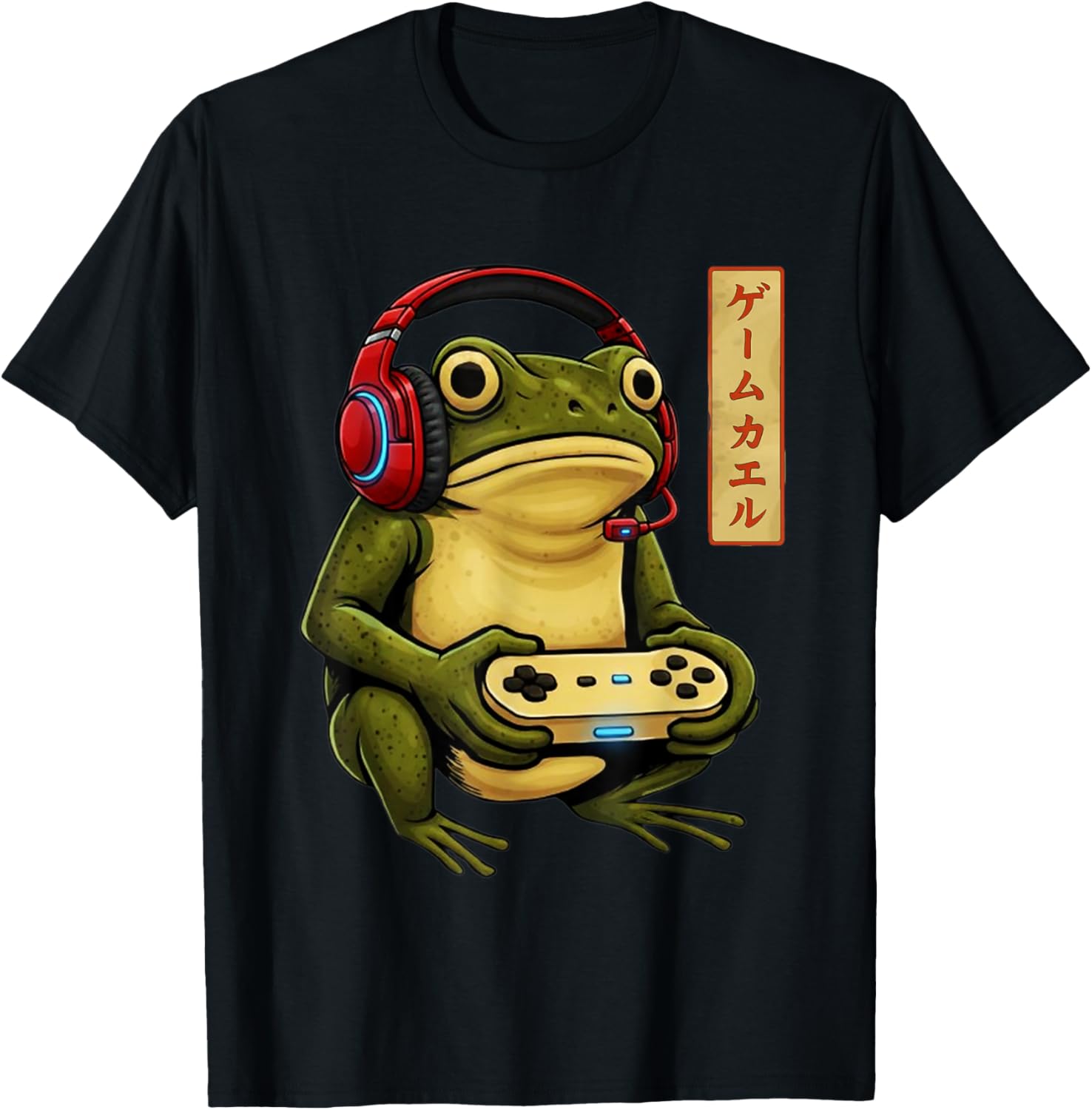 Funny Gamer Frog Vintage Gaming Japanese Art T-Shirt - T-Shirt | Black
