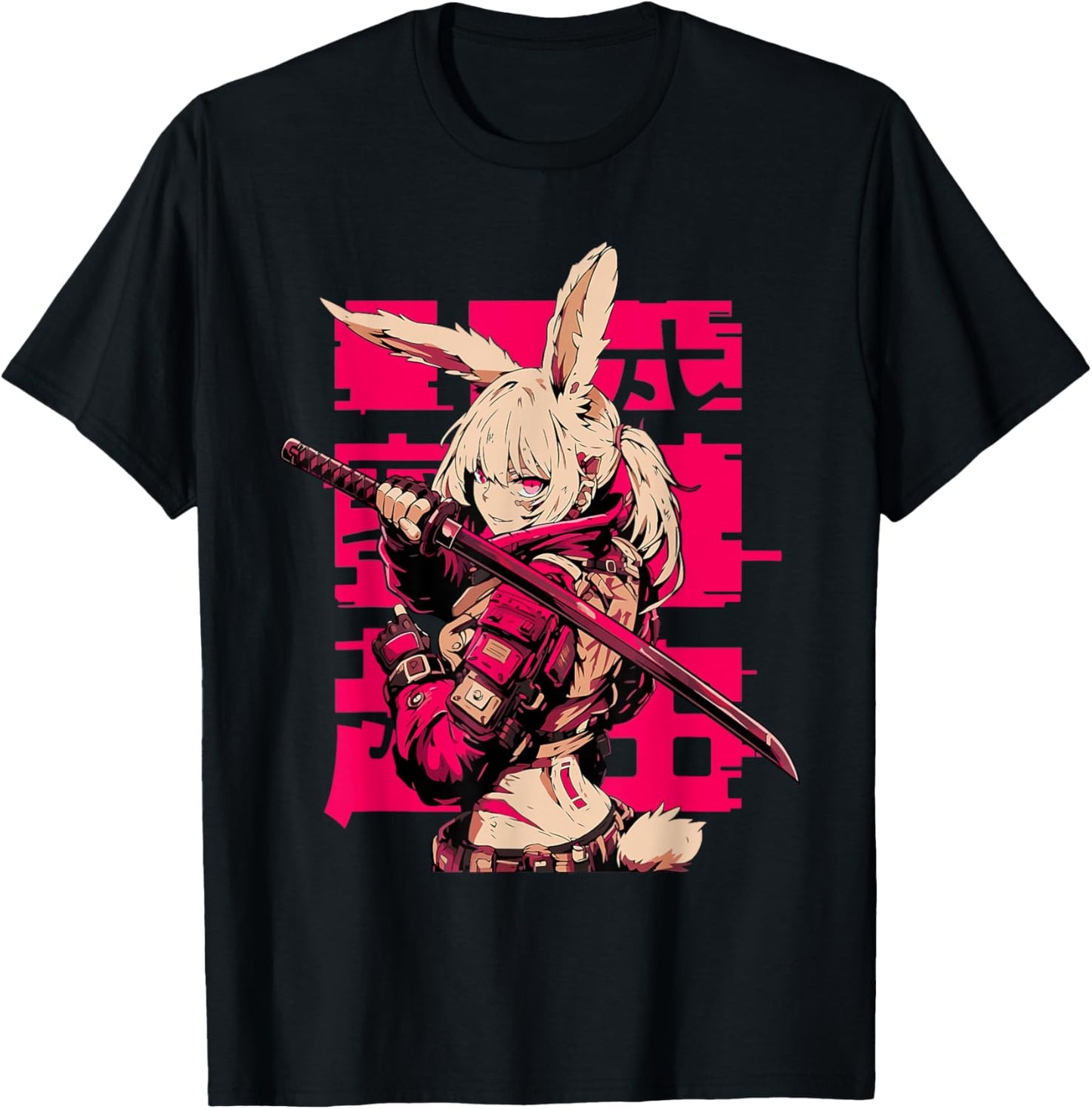Cyberpunk Bunny Girl Katana Anime Manga Techwear Harajuku T-Shirt - T-Shirt | Black