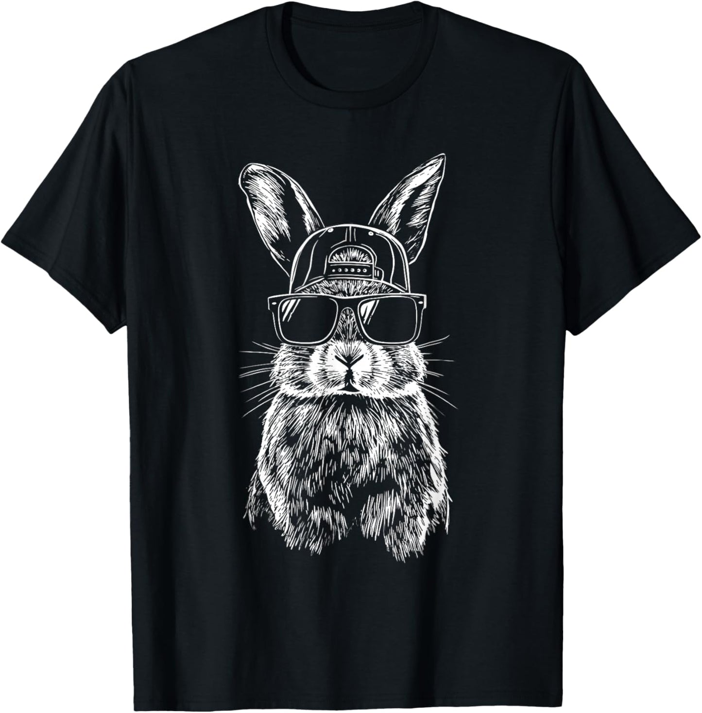Bunny Face with Sunglasses Cap Easter Day for Boys Men Kids T-Shirt - T-Shirt | Black