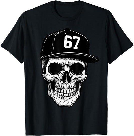 67 Skull Halloween Brainrot Meme Six Seven Kids Skeleton T-Shirt - T-Shirt | Black