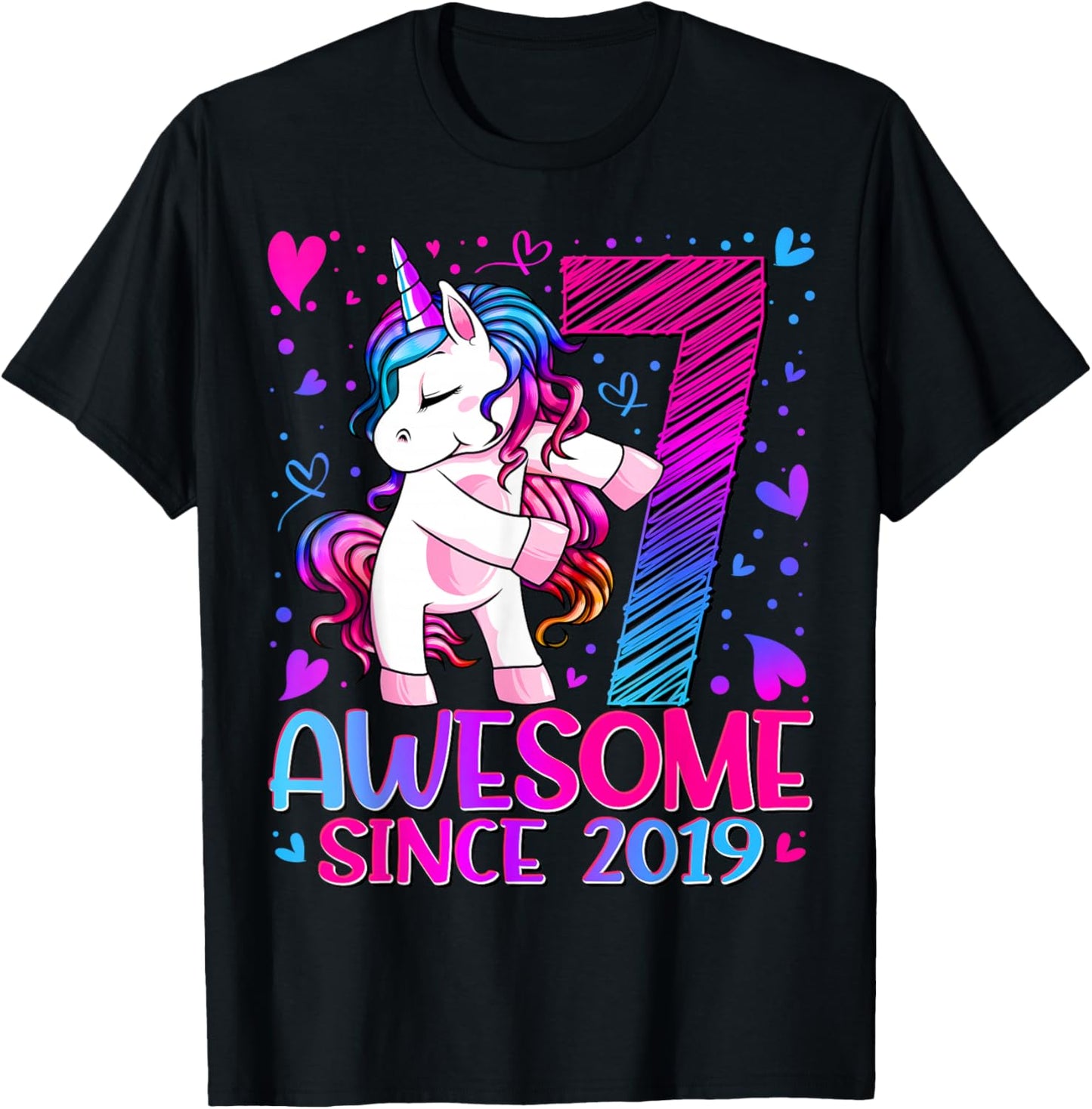 7th Birthday Shirt Girl 7 Year Old Gifts 7 Birthday Girl T-Shirt - T-Shirt | Black
