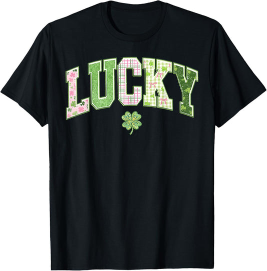 Lucky Shamrock Coquette Bow St Patrick's Day Girl Women T-Shirt - T-Shirt | Black