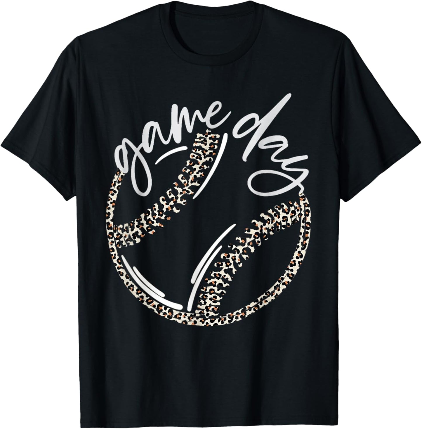 Game Day Leopard Print Baseball Softball Sports Outfit T-Shirt - T-Shirt | Black