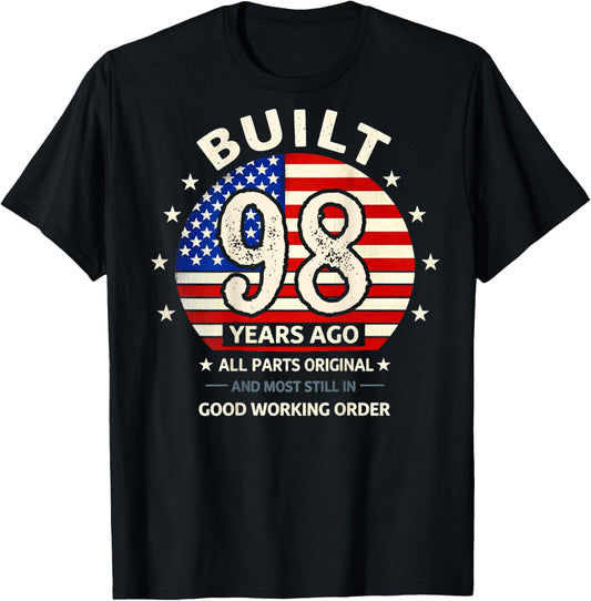 ON BACK-98th Birthday Men Vintage 1928 98 Years Old USA Flag T-Shirt - T-Shirt | Black