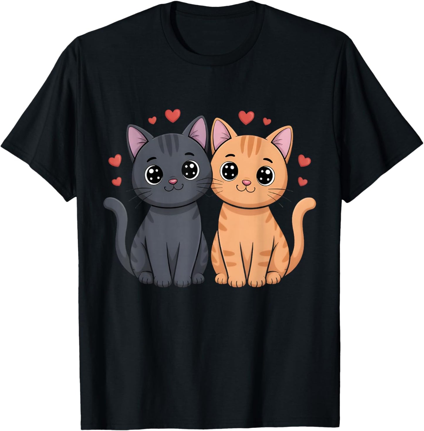 Black and Orange Cat Valentine Ginger Cat Valentine's Day T-Shirt - T-Shirt | Black
