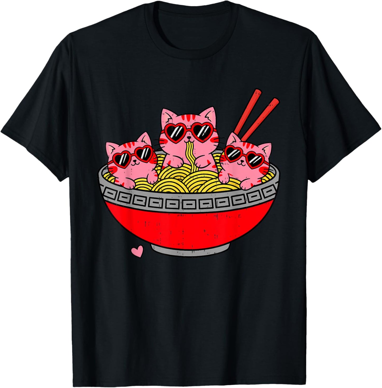 Cute Girls Valentines Day Anime Cat Kitten Women Kids Teens T-Shirt - T-Shirt | Black
