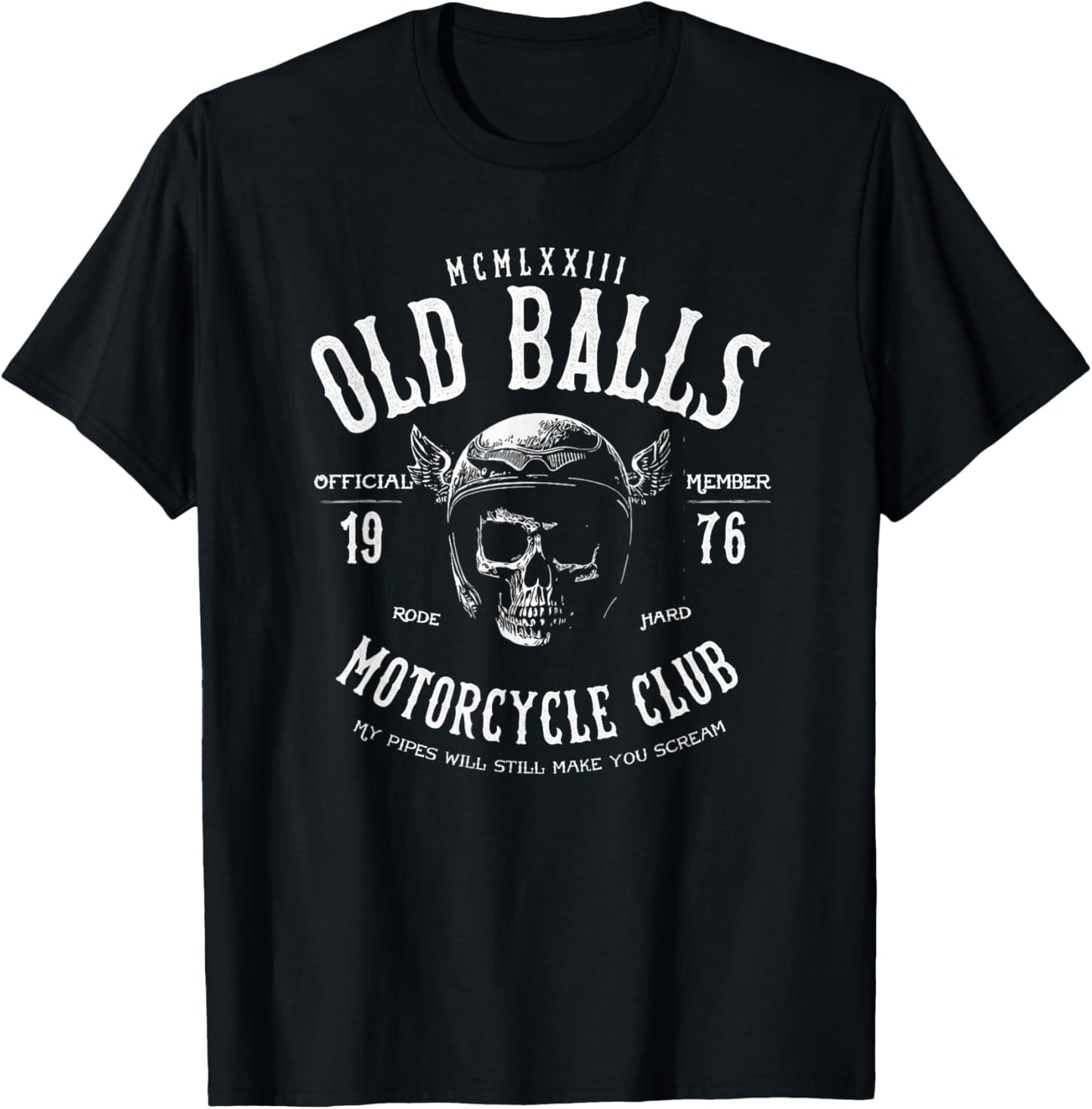 Old Balls Motorcycle Club Est 1976 Vintage Biker Humor T-Shirt - T-Shirt | Black