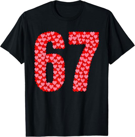 Pink Red Hearts Valentines 67 Six Seven Meme Women Girl Kids T-Shirt - T-Shirt | Black