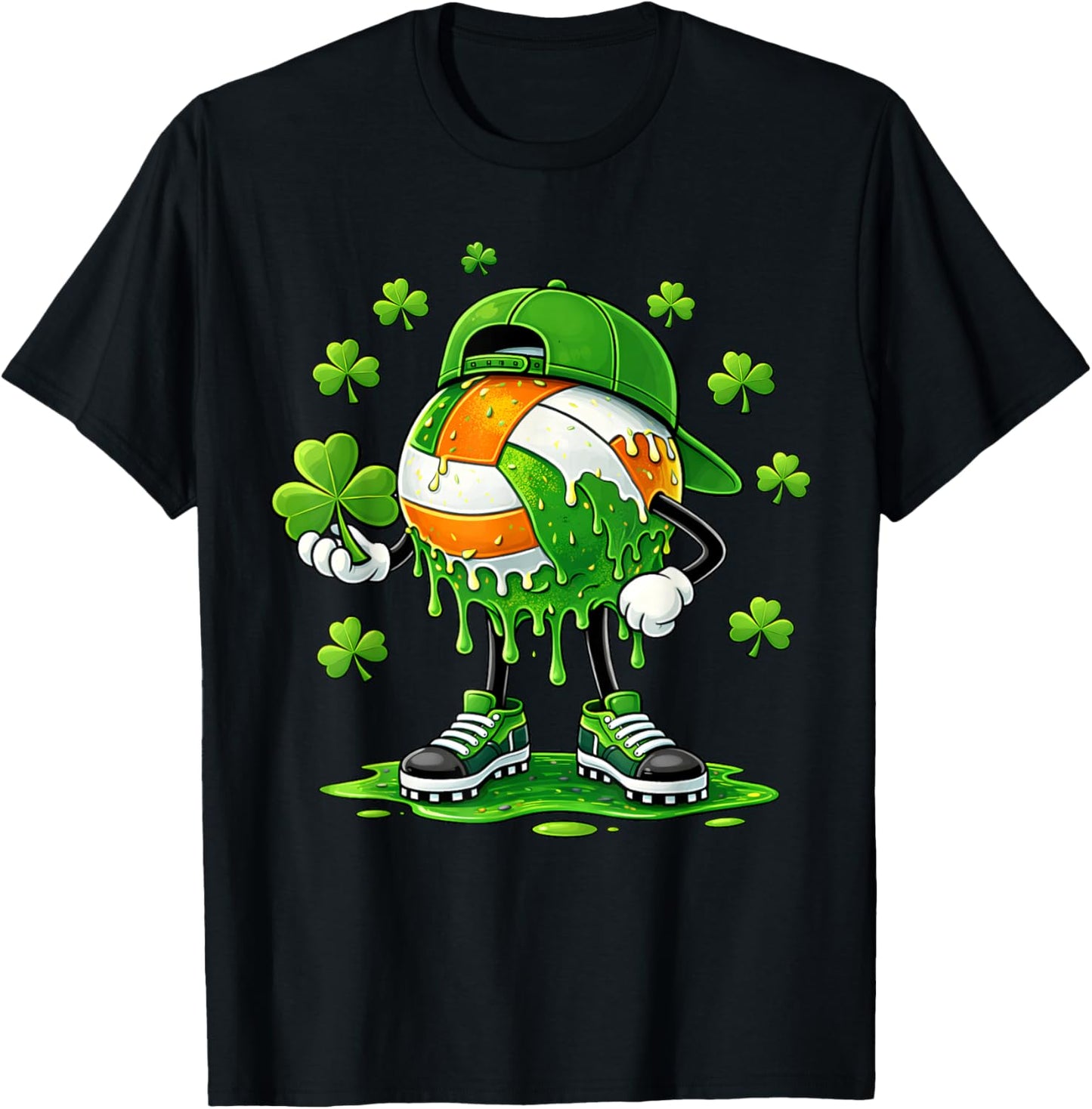 Volleyball St Patricks Day Boys Kids Sport Green Shamrock T-Shirt - T-Shirt | Black