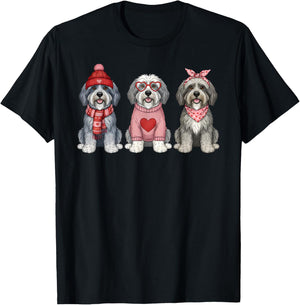 Cute Old English Sheepdog Valentine Dog T-Shirt - T-Shirt | Black