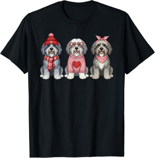 Cute Old English Sheepdog Valentine Dog T-Shirt - T-Shirt | Black