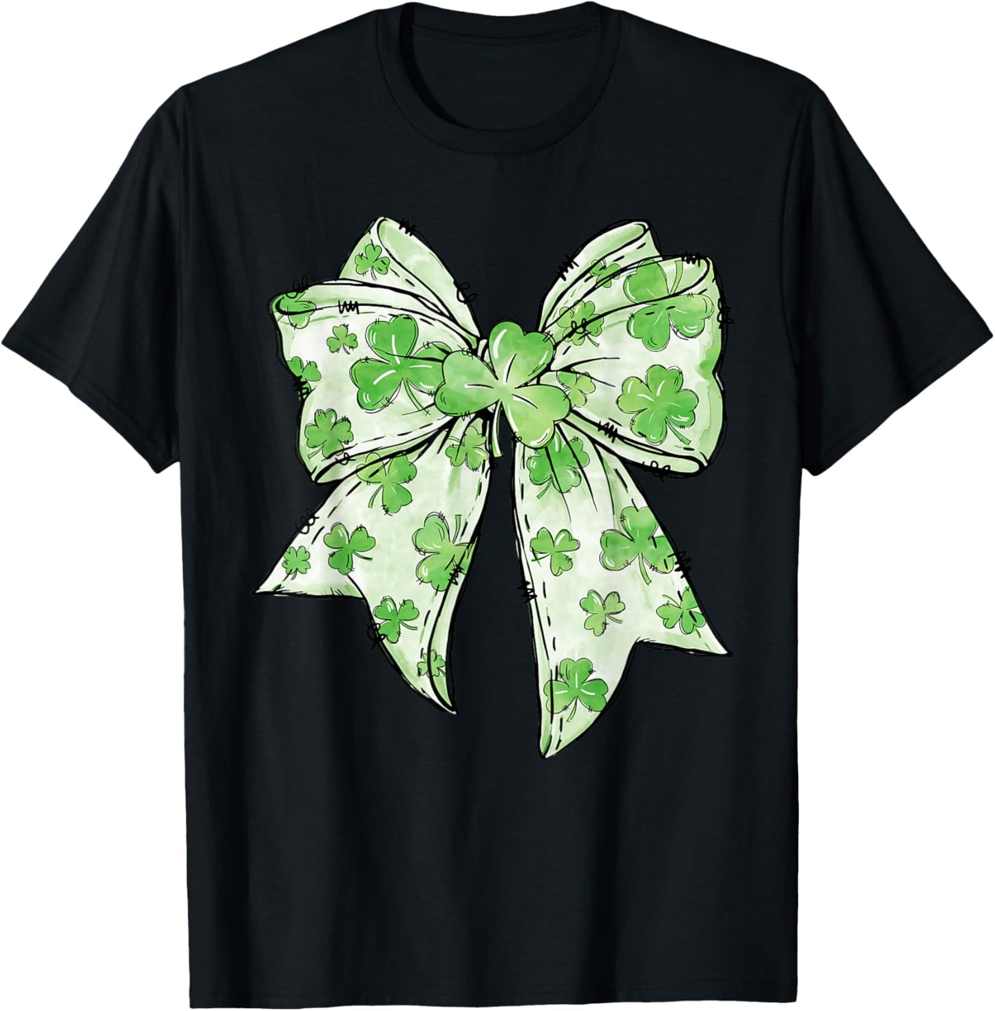 Coquette Bow St.Patrick's Day Lucky Shamrock Ireland Irish T-Shirt - T-Shirt | Black
