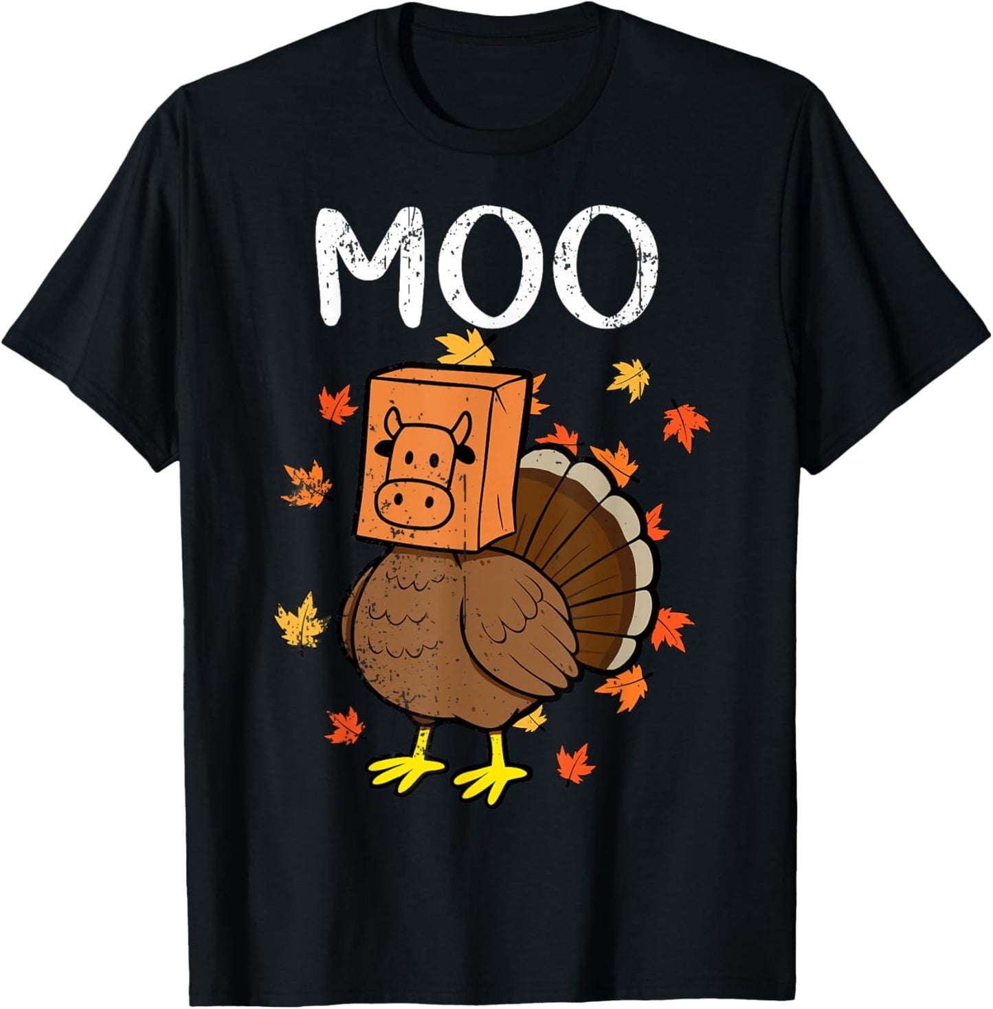 Thanksgiving Turkey Moo Cow Head Funny Fall Men Women Kids T-Shirt - T-Shirt | Black