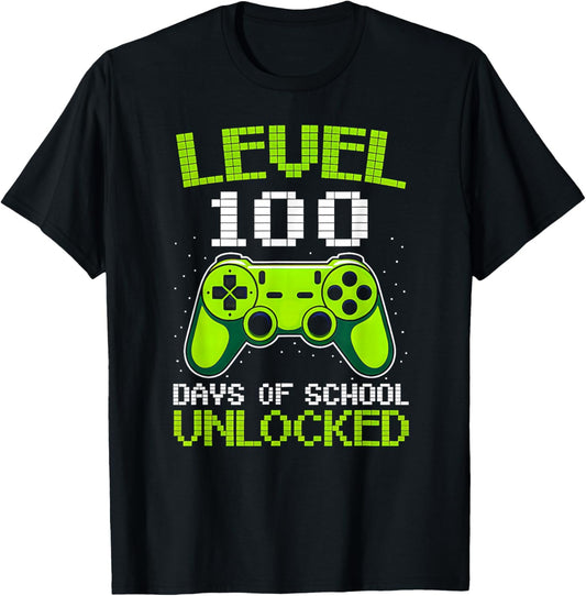 Level 100 Days of School Unlocked Video Gamer Boys 100th Day T-Shirt - T-Shirt | Black