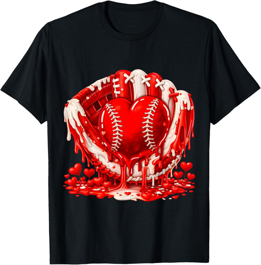 Ice Cream Drip Heart Valentines Day Baseball Boys Youth Kids T-Shirt - T-Shirt | Black