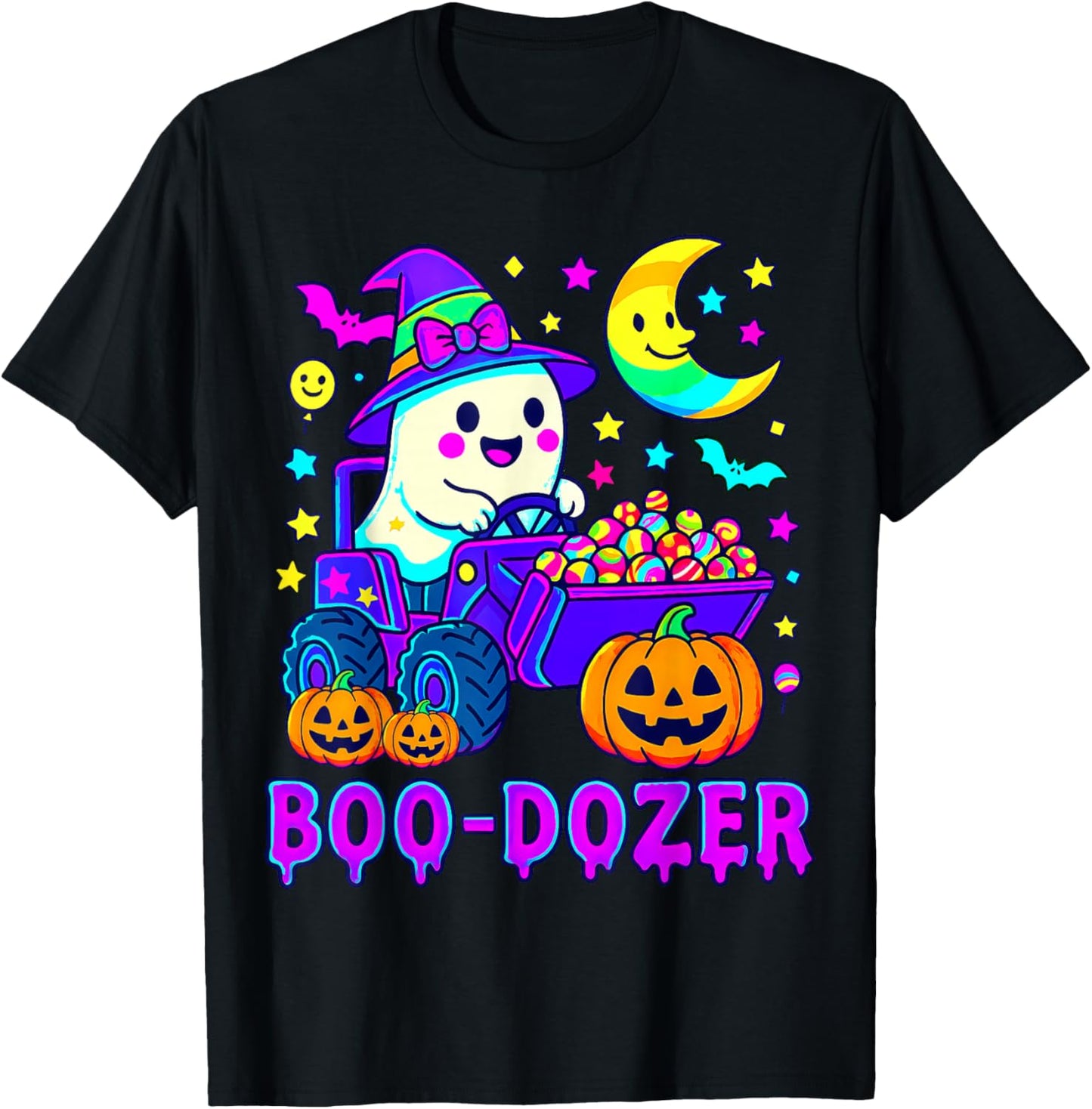 Boo Dozer Ghost Bulldozer Halloween Construction Trucks T-Shirt - T-Shirt | Black