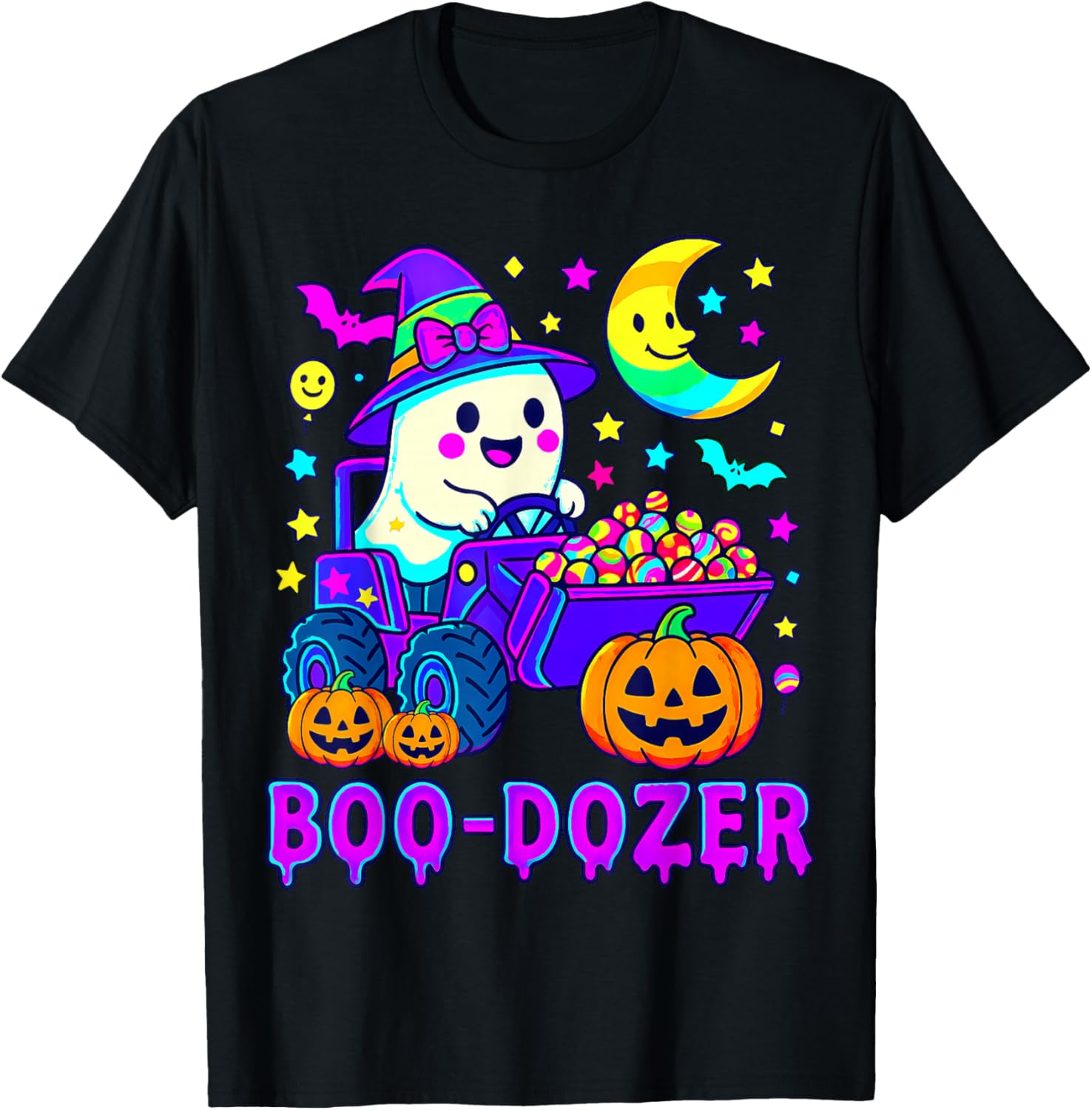 Boo Dozer Ghost Bulldozer Halloween Construction Trucks T-Shirt - T-Shirt | Black