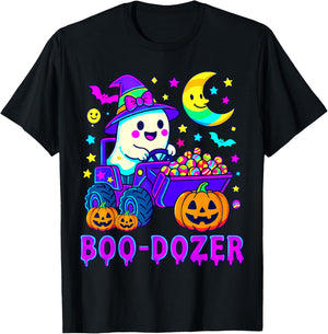 Boo Dozer Ghost Bulldozer Halloween Construction Trucks T-Shirt - T-Shirt | Black