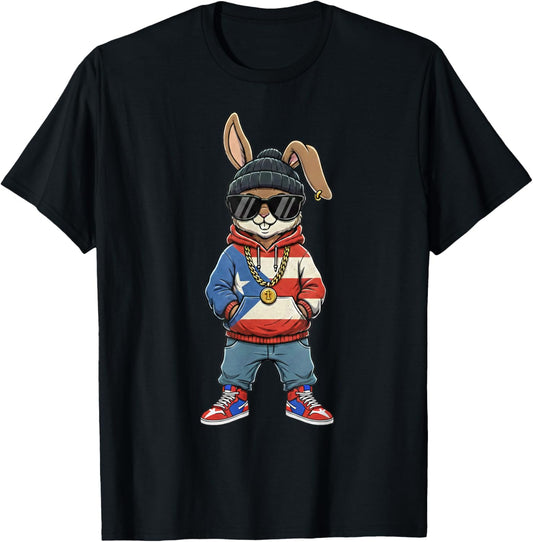 Puerto Rican Bunny Puerto Rico Flag Cool Patriotic Boricua T-Shirt - T-Shirt | Black