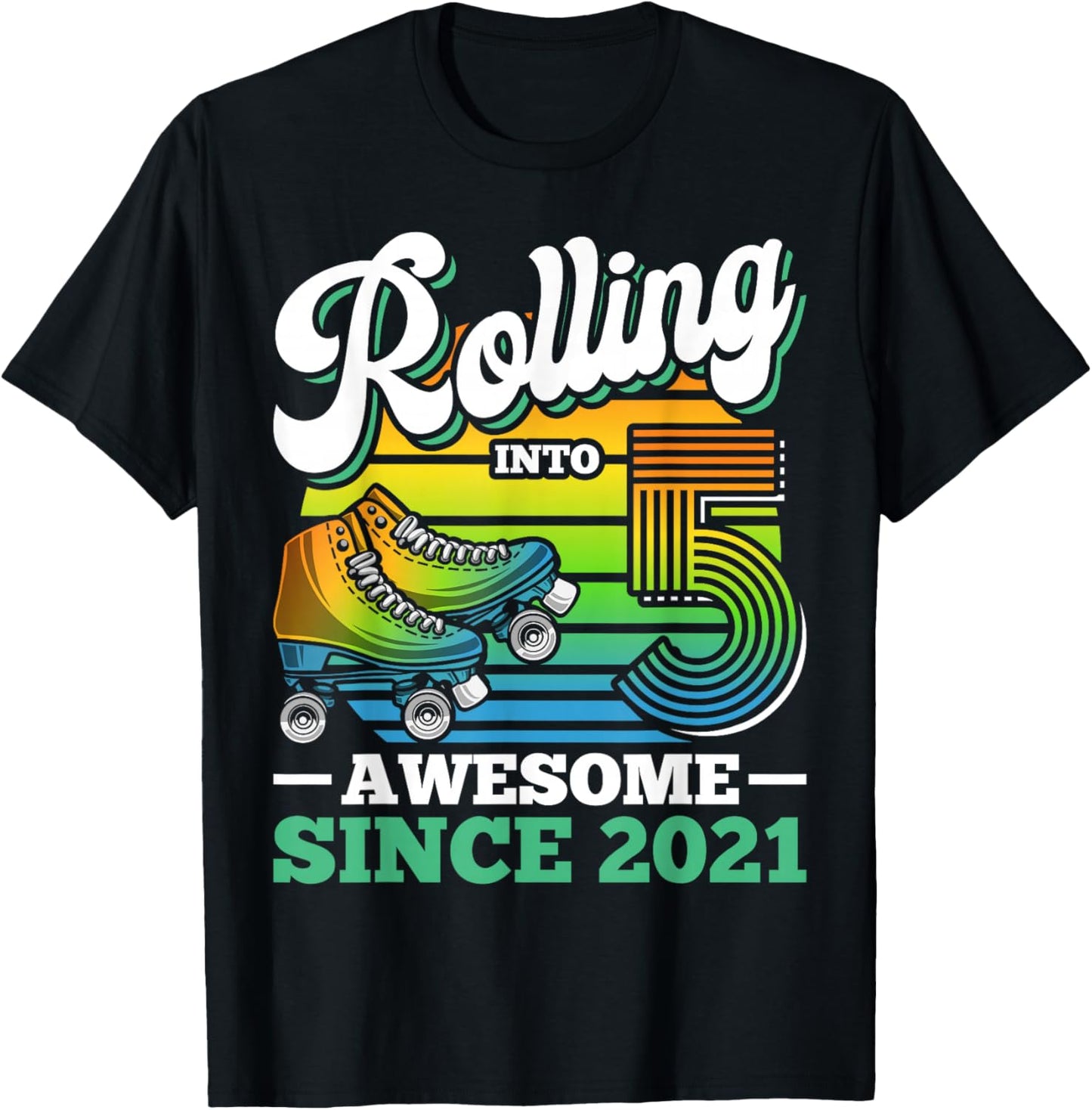 Rolling Into 5 Year Boy Roller Skating Birthday 5th Birthday T-Shirt - T-Shirt | Black