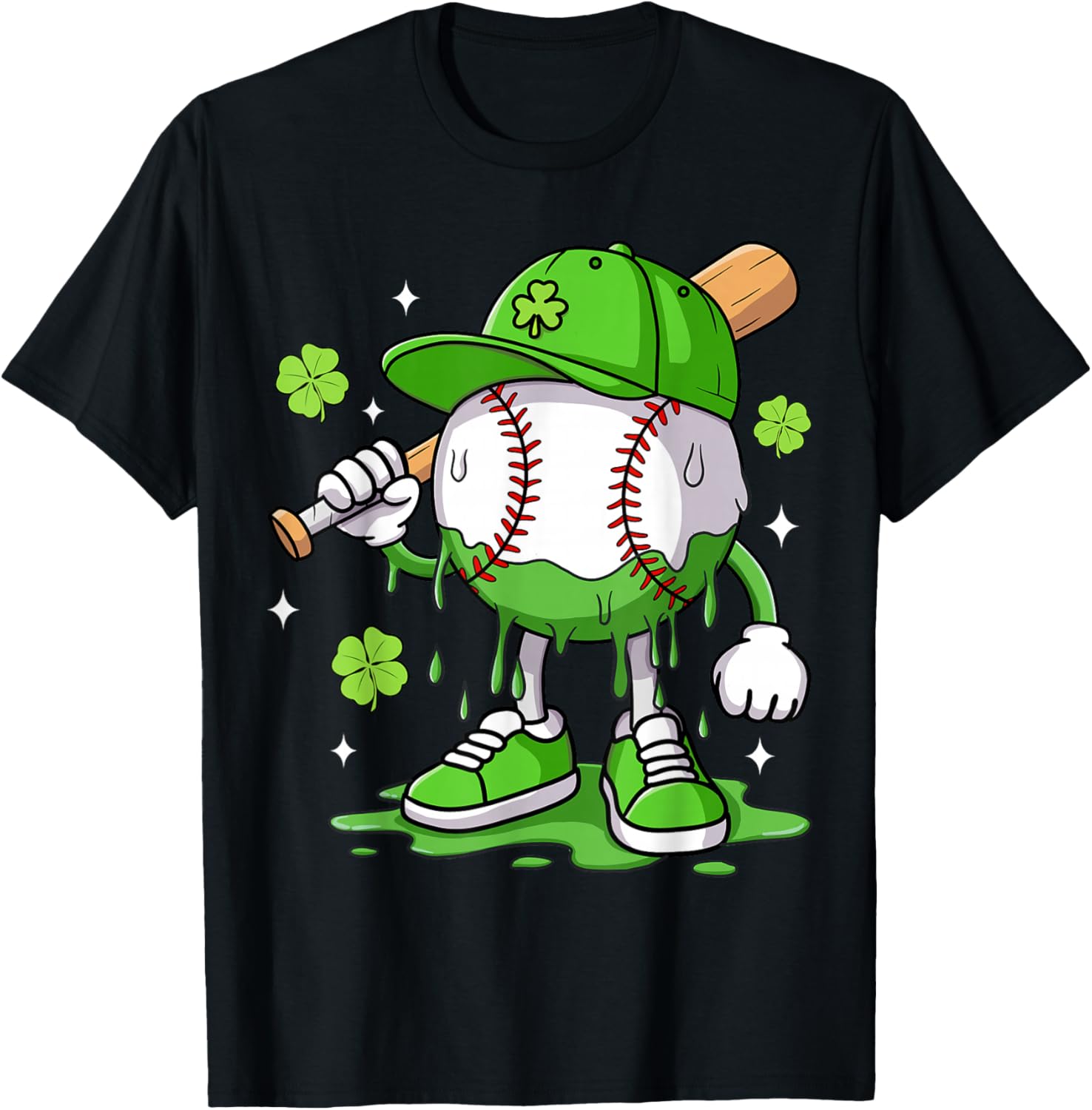 Boys Happy St Patricks Day Kids Baseball Ice Cream Drip T-Shirt - T-Shirt | Black