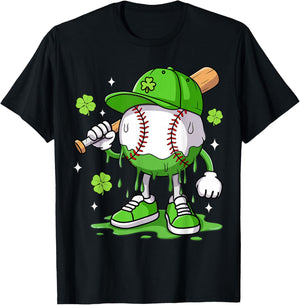 Boys Happy St Patricks Day Kids Baseball Ice Cream Drip T-Shirt - T-Shirt | Black