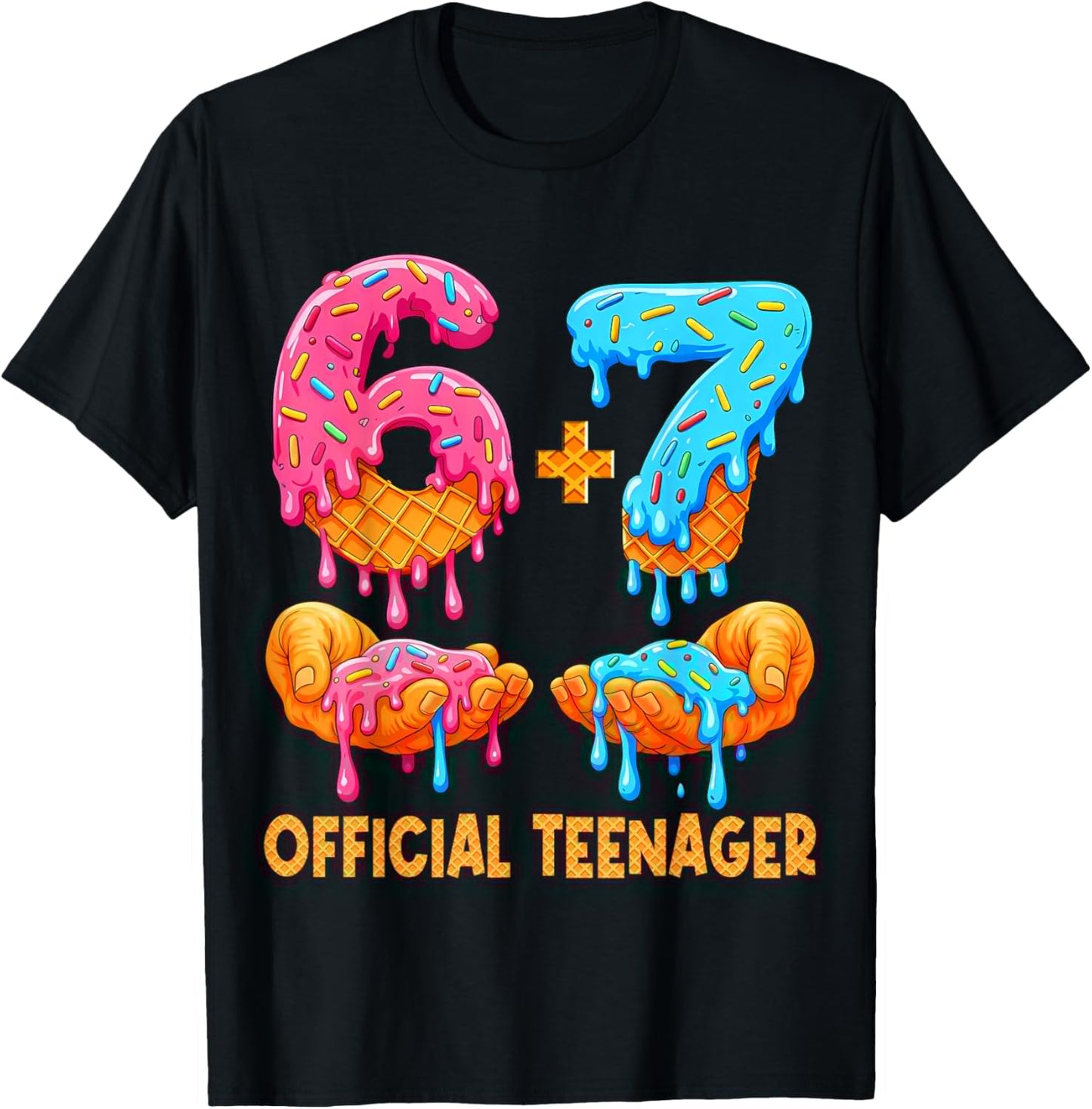 6+7 13 Year Old Official Teenager 13th Birthday Ice Cream T-Shirt - T-Shirt | Black