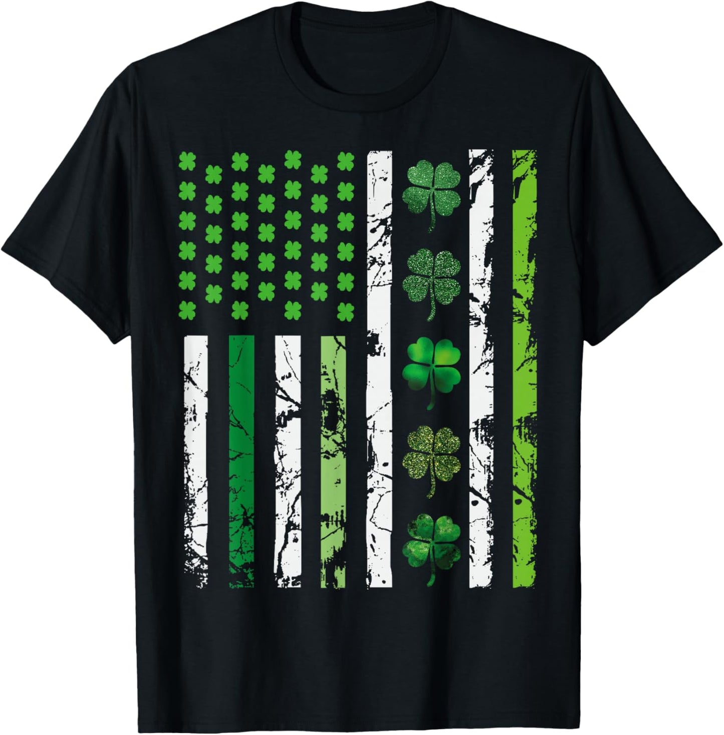 US American Flag Shamrocks St Patricks Day Vintage T-Shirt - T-Shirt | Black