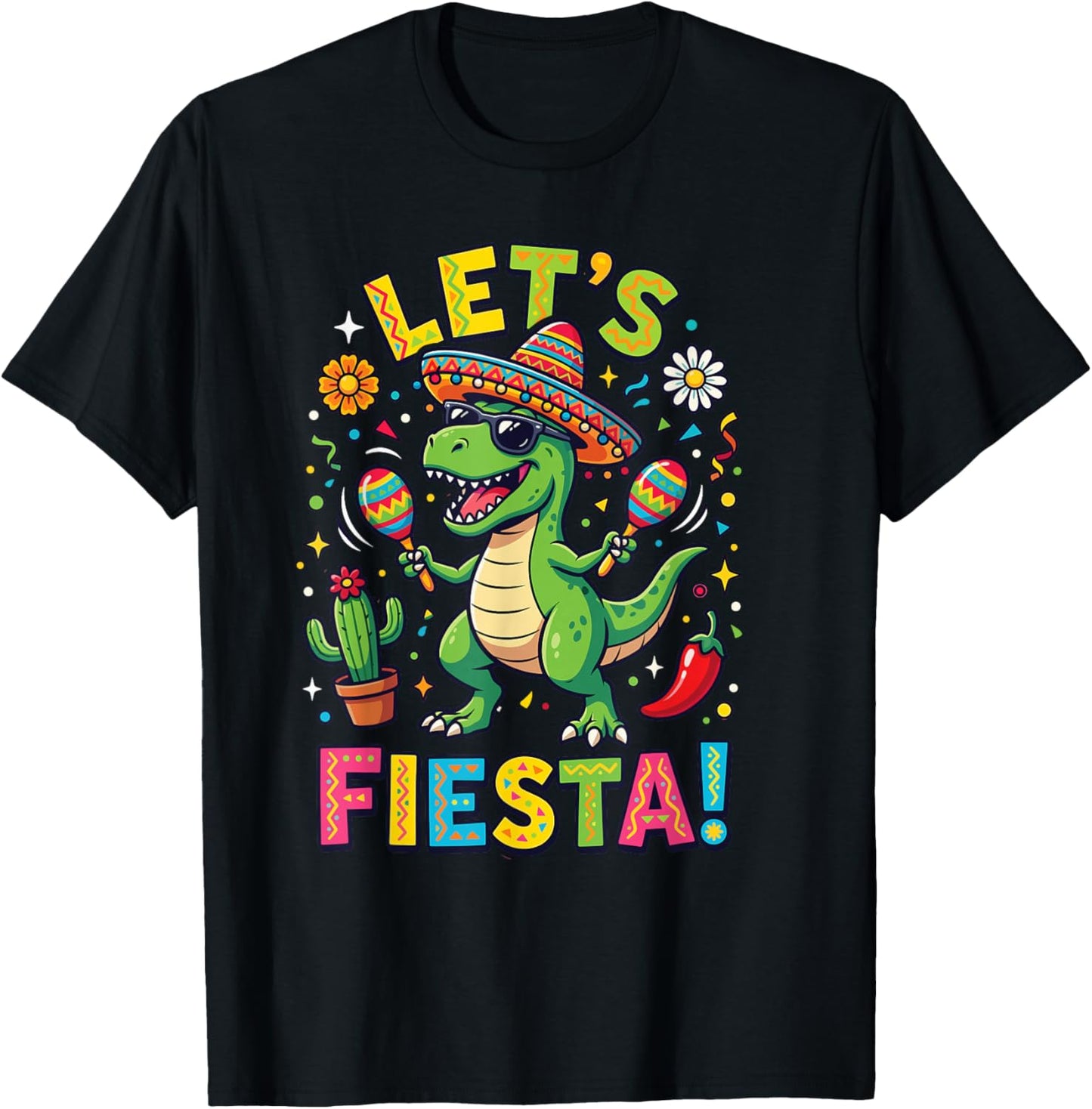 Let's Fiesta Dinosaur Cinco De Mayo Boys Kids Mexican Party T-Shirt - T-Shirt | Black