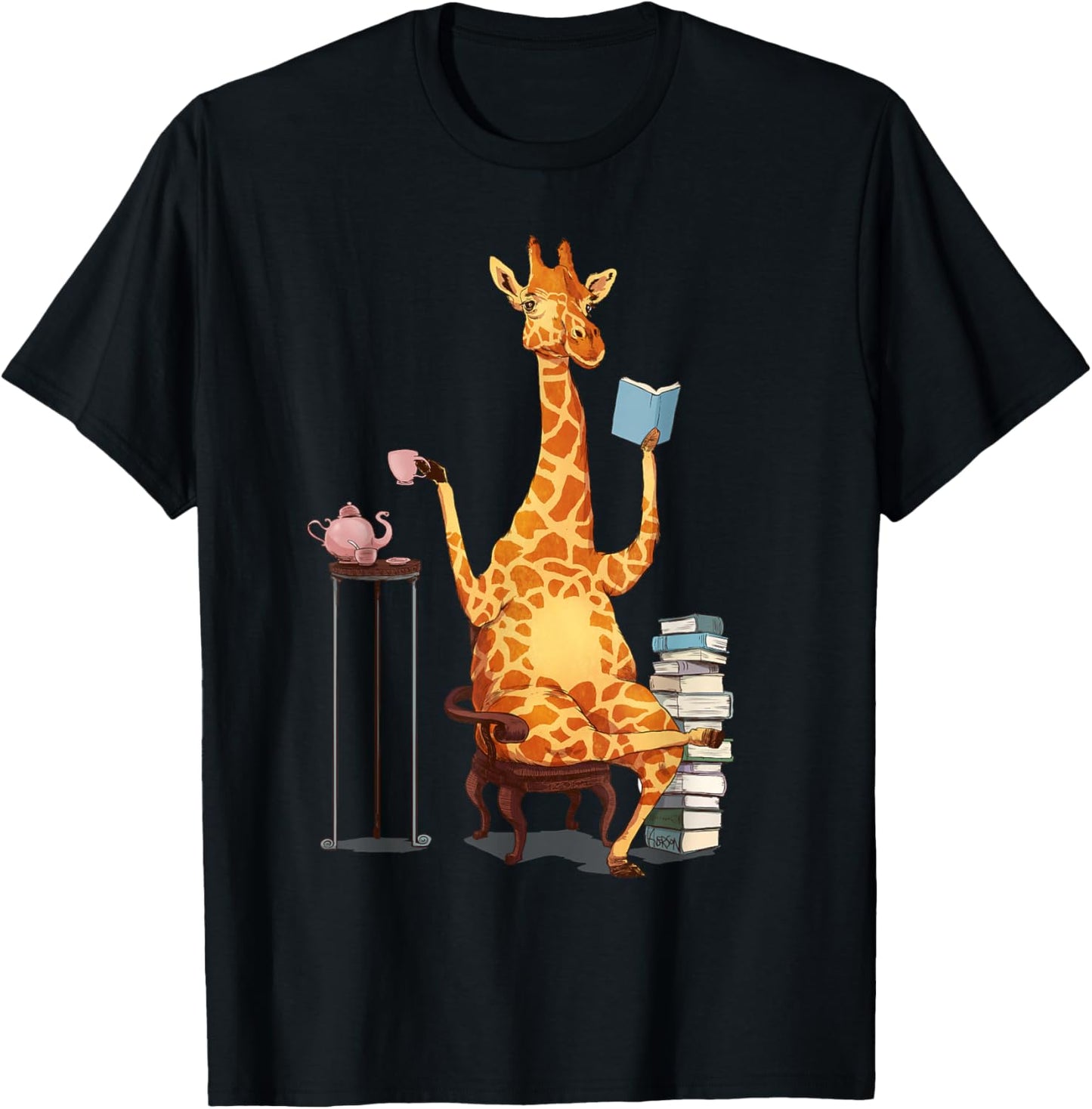 Kawaii Cute Giraffes, Books and Tea Women's T-Shirt - T-Shirt | Black