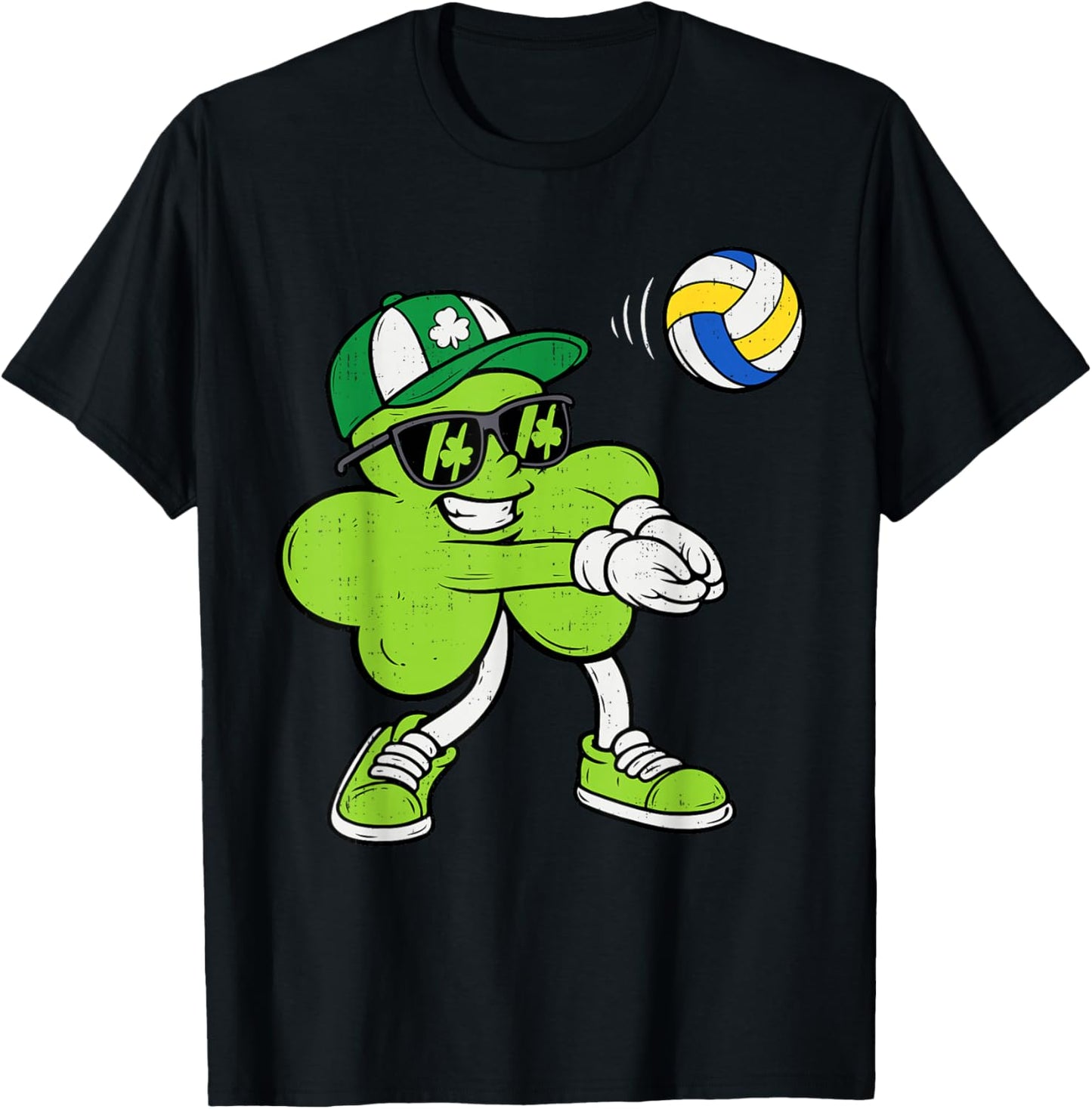 Volleyball Saint Patricks Day Boys Kids Sport Green Shamrock T-Shirt - T-Shirt | Black