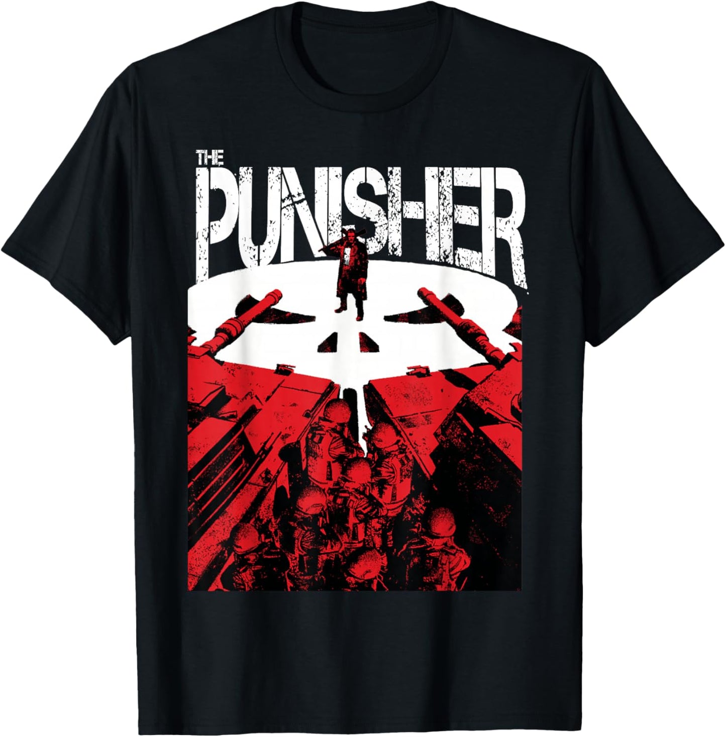 Marvel Comics The Punisher Frank Action Distressed Poster T-Shirt - T-Shirt | Black