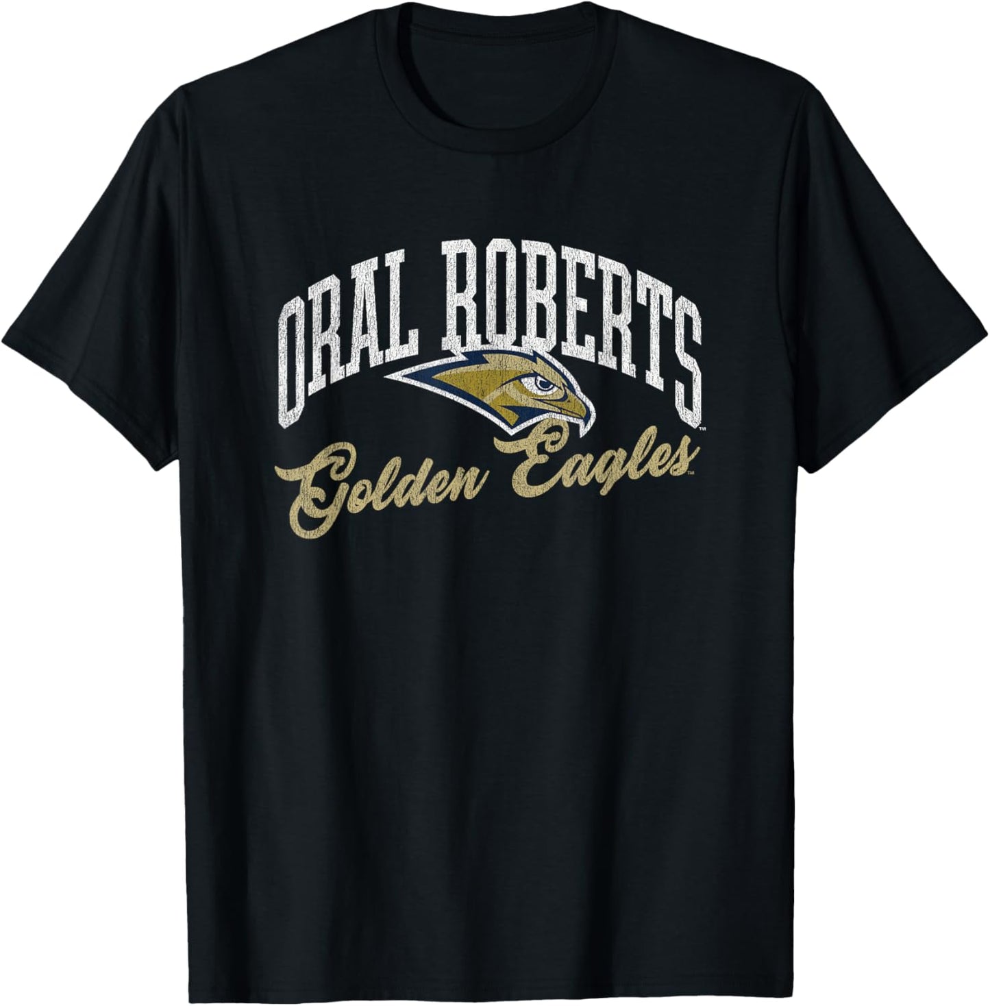 Oral Roberts University ORU Golden Eagles Archover Script T-Shirt - T-Shirt | Black