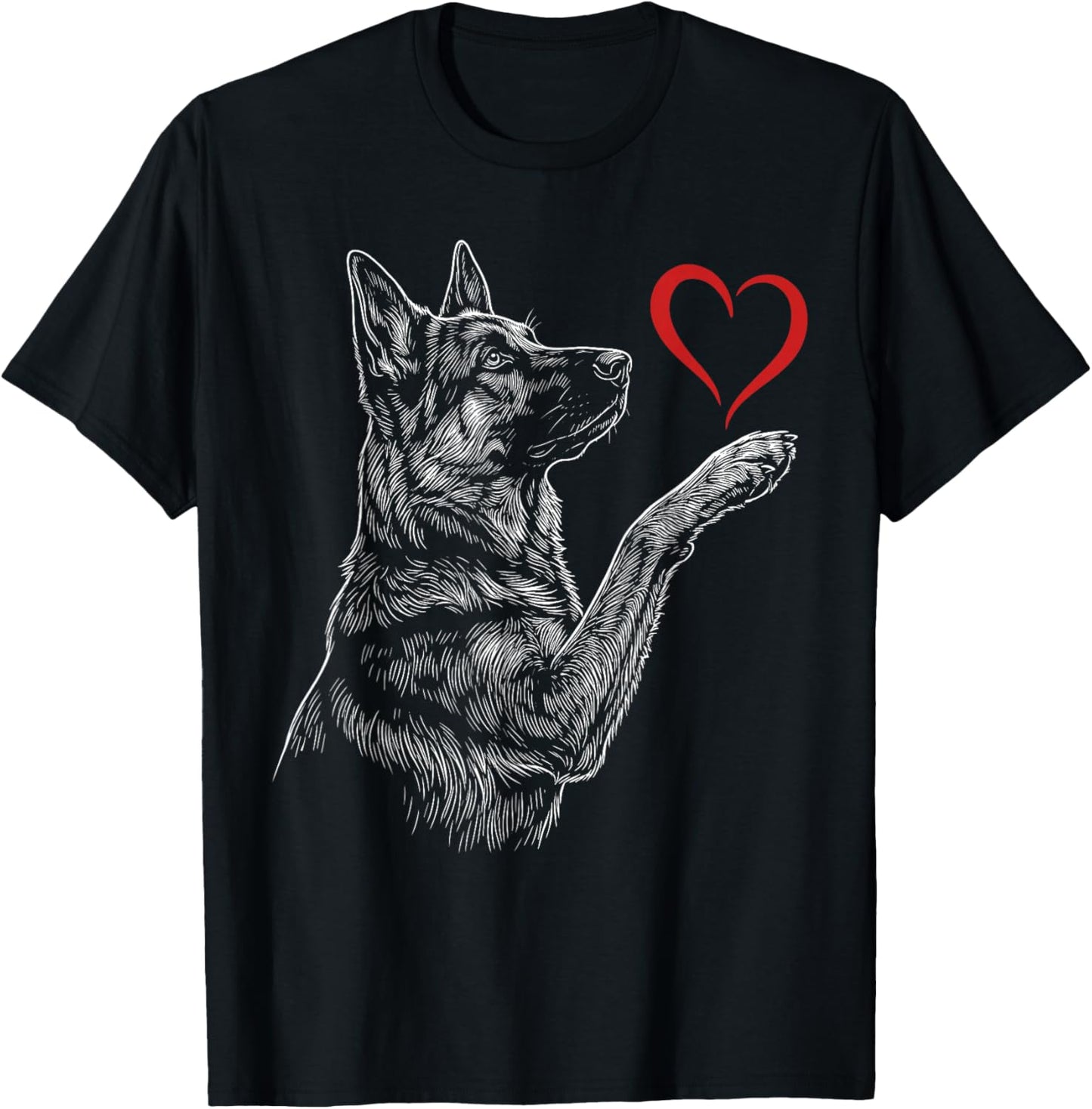 German Shepherd Lover Dog Art Holding Heart Valentines T-Shirt - T-Shirt | Black