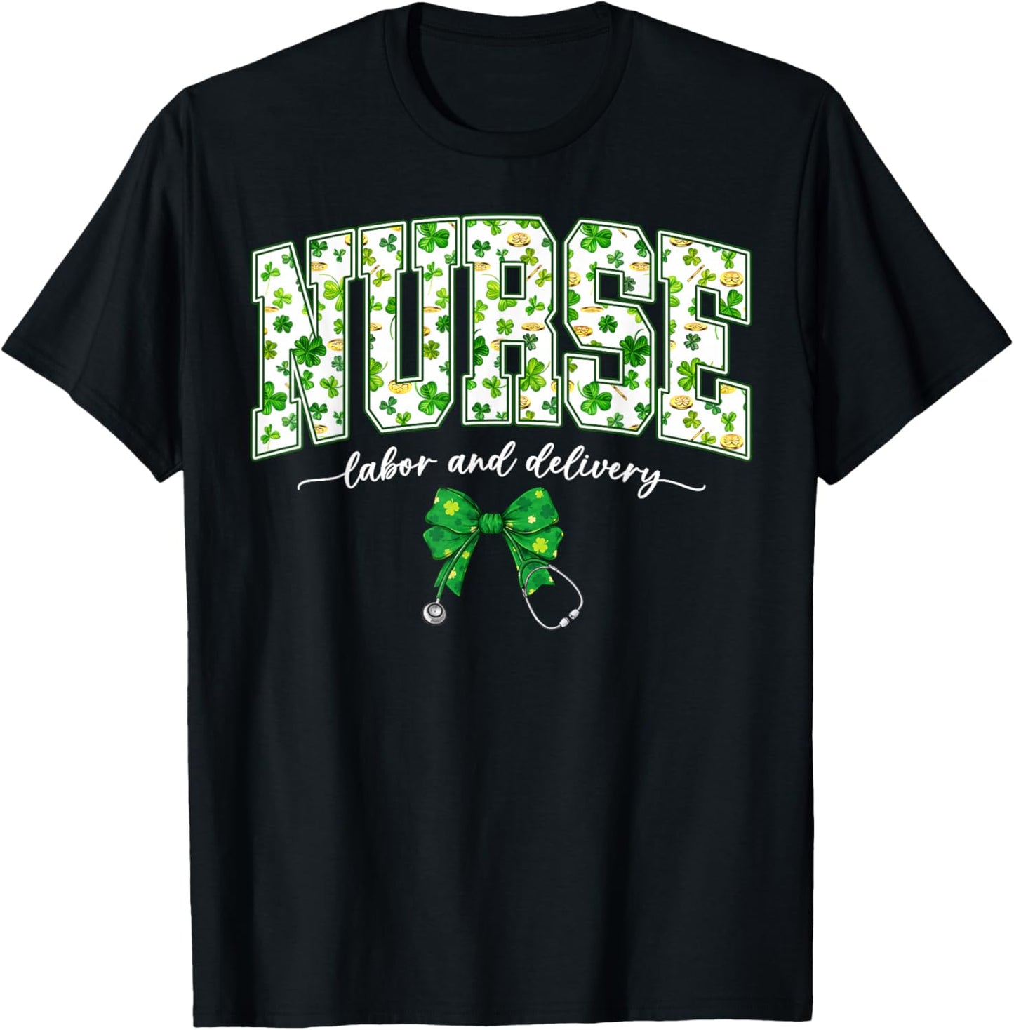 Nurse Labor and Delivery L&D Bow NICU Nurse St Patricks Day T-Shirt - T-Shirt | Black