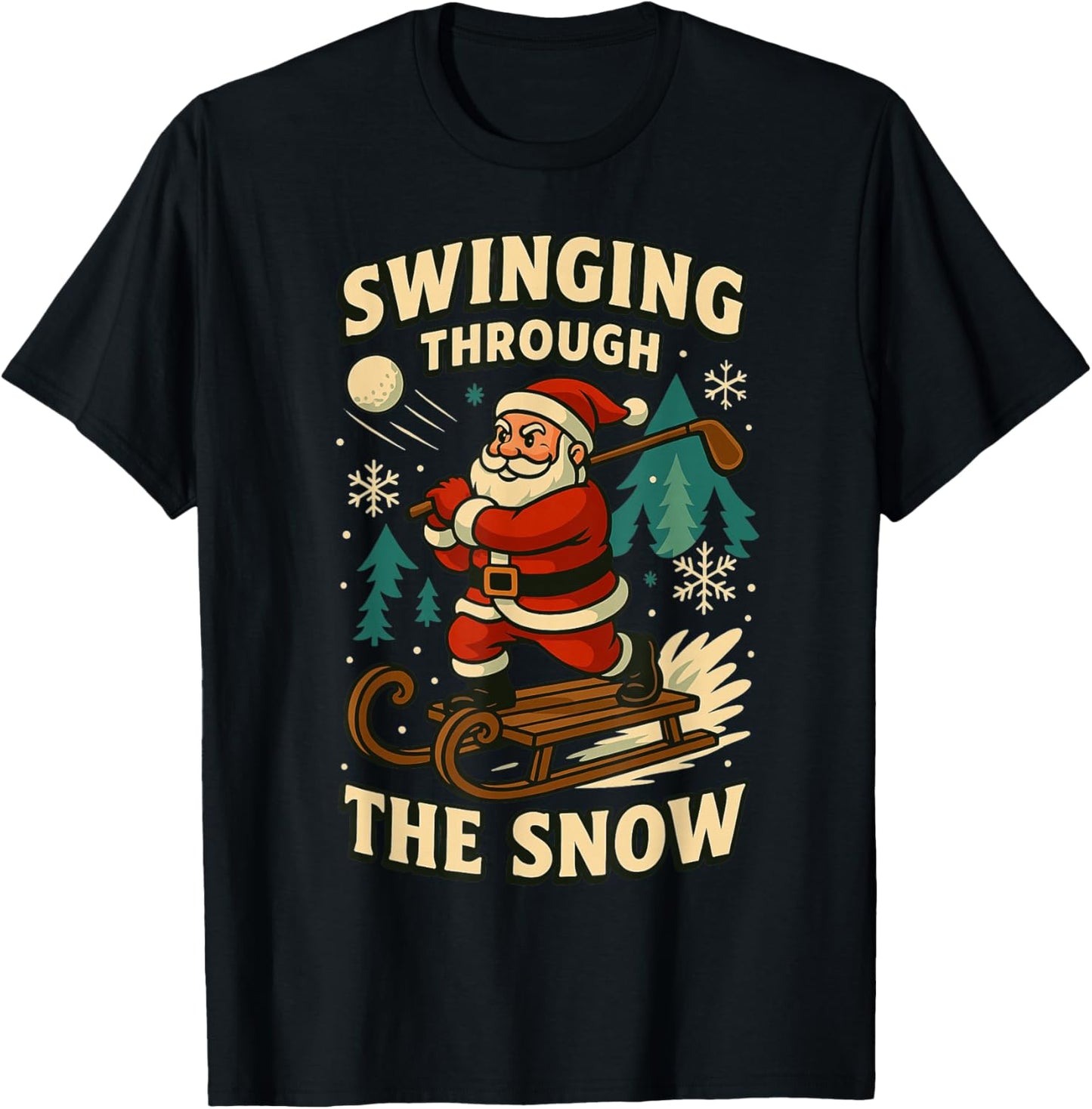 Funny Santa Golfing Christmas Golfer Golf Xmas Men Boys Kids T-Shirt - T-Shirt | Black