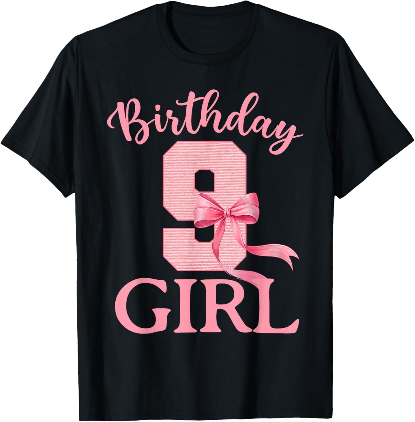 9th Birthday Girl Coquette Bow Themed 9 Year Old Girls Kids T-Shirt - T-Shirt | Black
