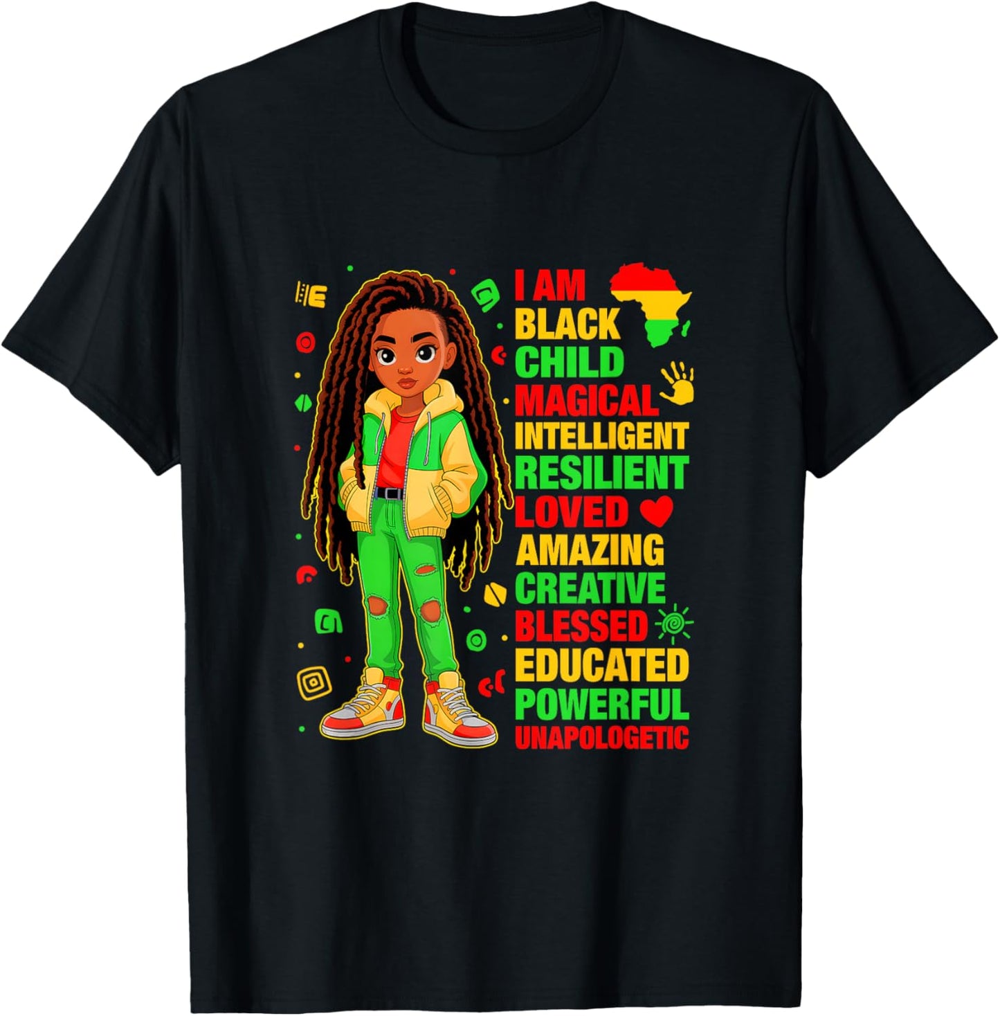 I Am Black Child History Month African American Kids Girls T-Shirt - T-Shirt | Black