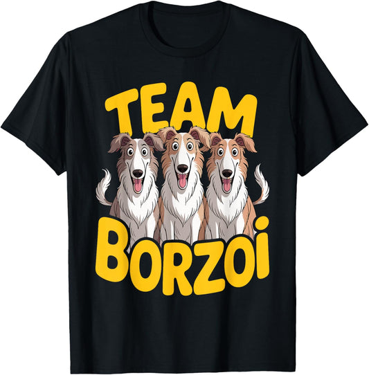 Cute Cartoon Russian Wolfhound Pet Dog Breed Team Borzoi T-Shirt - T-Shirt | Black