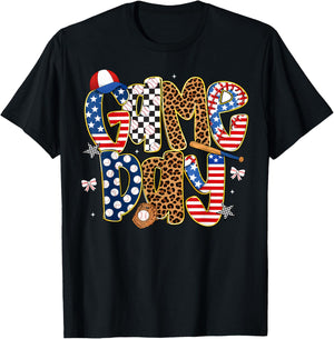 Checkered Leopard Game Day Baseball Men Women Kids T-Shirt - T-Shirt | Black