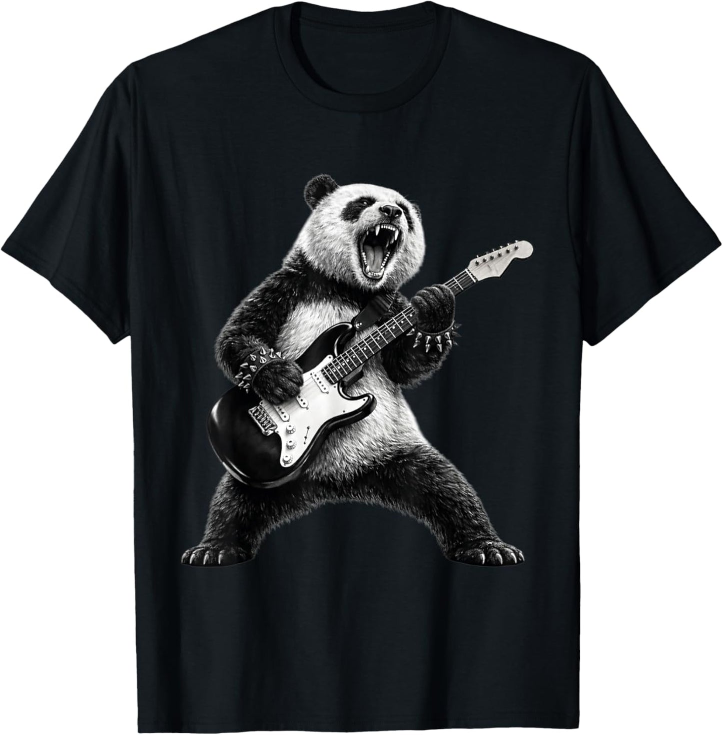 Panda Playing Guitar Rock Star Rock and Roll Men Women Kids T-Shirt - T-Shirt | Black