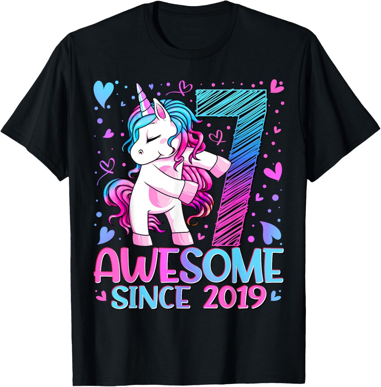 7th Birthday Shirt Girl 7 Year Old Gifts 7 Birthday Girl T-Shirt - T-Shirt | Black