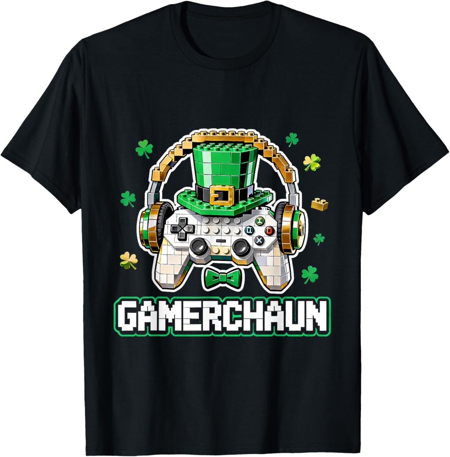 Gamerchaun Funny Leprechaun Gaming St Patricks Day T-Shirt - T-Shirt | Black