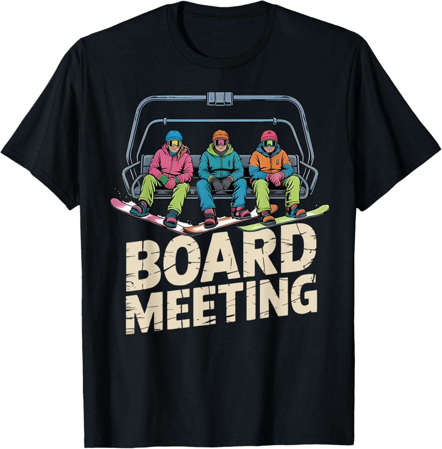 Snowboard Board Meeting Ski Lift Skier Winter Sports T-Shirt - T-Shirt | Black