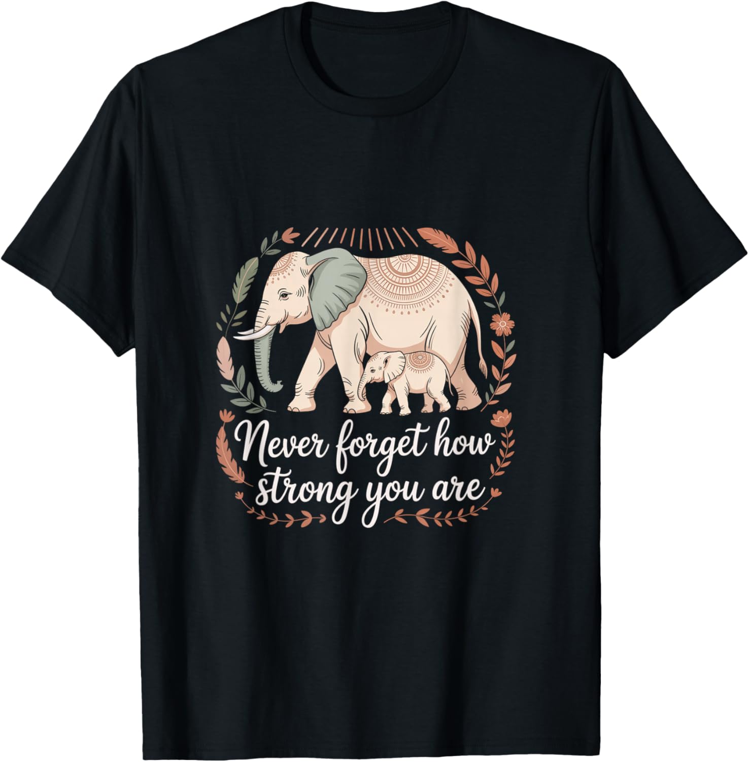 Boho Elephant Strength and Resilience Reminder T-Shirt - T-Shirt | Black