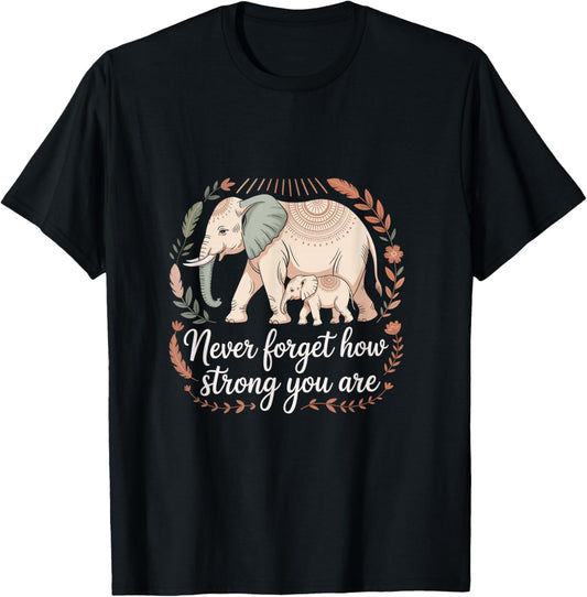 Boho Elephant Strength and Resilience Reminder T-Shirt - T-Shirt | Black