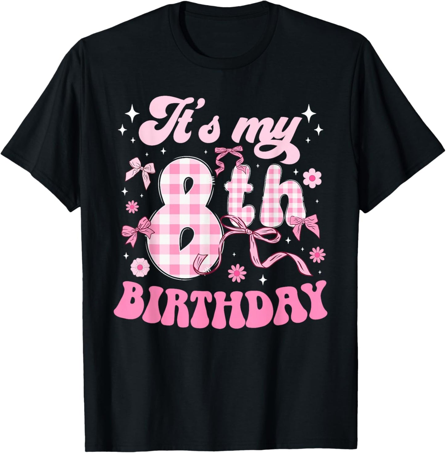 8th Coquette Birthday Party Eight Year Old Bow T-Shirt - T-Shirt | Black